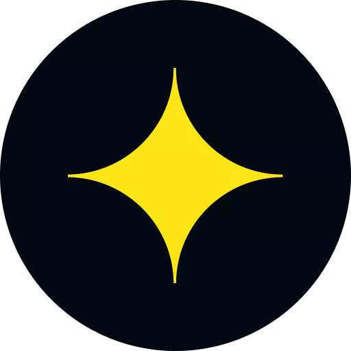 Gelber Glitzerstern auf dunklem Grund im Golden Star Casino Logo Stil